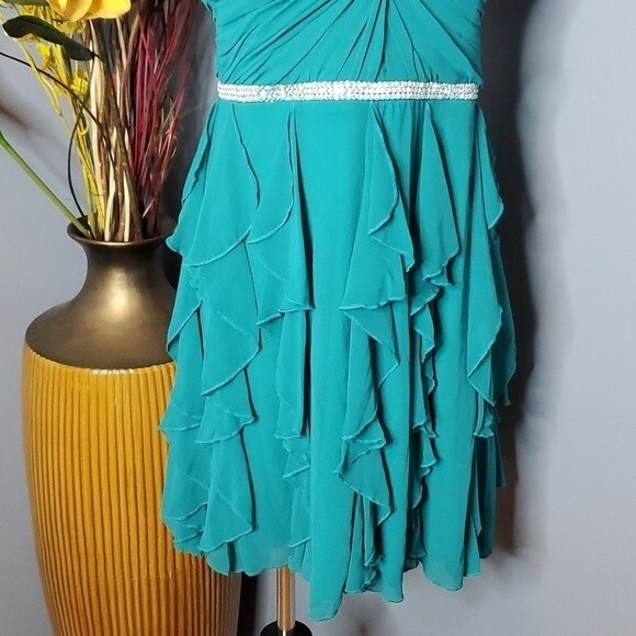 City Triangles Strapless Chiffon Ruffle Dress in Teal Size 15 NWT - Picture 3 of 15